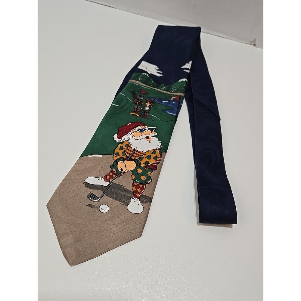Necktie Christmas Santa Golfing Navy By Jingle Bells 53 "